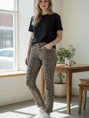 NEW OAT NEW YORK Animal Print Straight Leg Jeans for women Sz 6/28